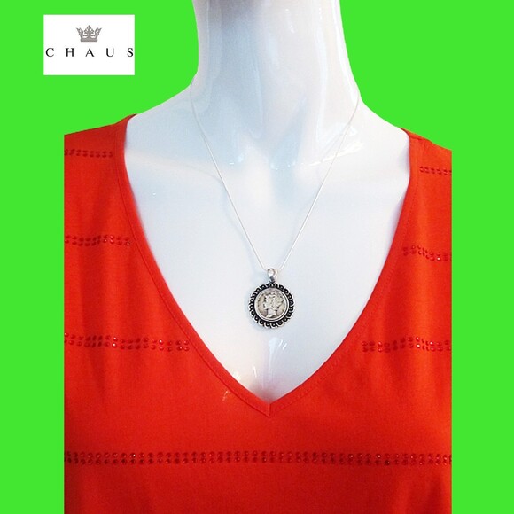 CHAUS NEW Stud Crystals Embellishment Lithe Sleeve Top L - Picture 8 of 12